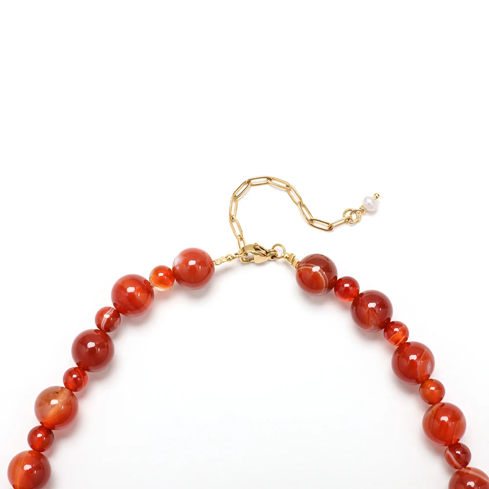 ZMZY Red Agate Beaded Necklace Natural Stone Necklace Bead Clavicle Chain Vintage Charm Beaded Energy Fashion Carved Gifts