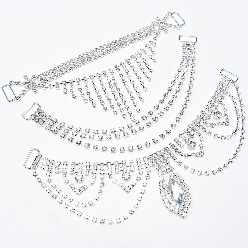 Internet Celebrity Bikini Buckle Rhinestone Tassel Chain Connector For Swimsuit Sexy Lingerie Diy Sparkling Clothing Accessories