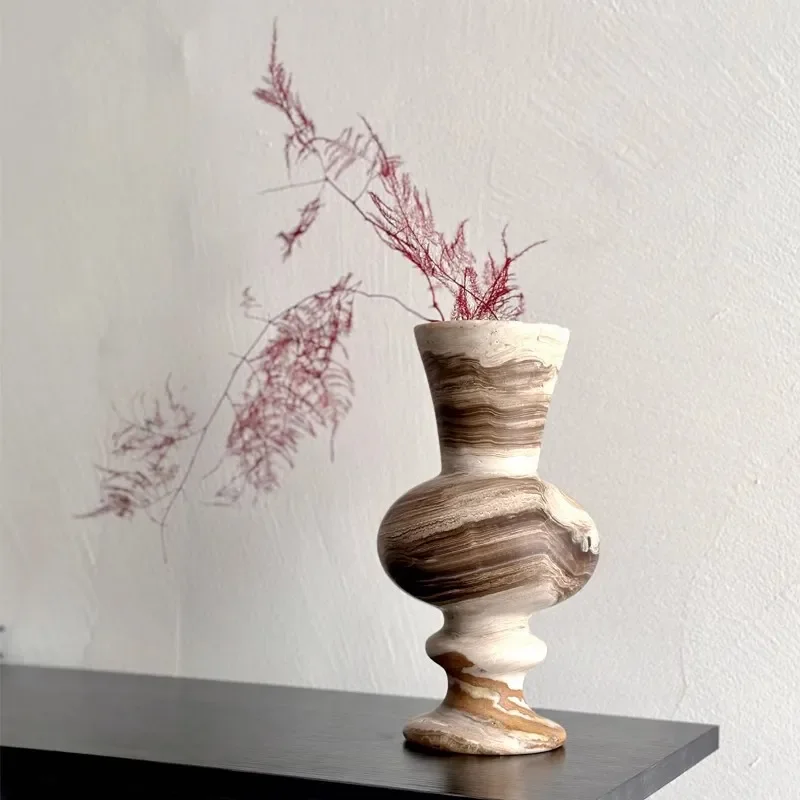 Modern Marble Flower Vase Luxury Italian Style Jade Ornament for Hotel Room Decor Simple Ceramic Centerpiece Jewelry Display