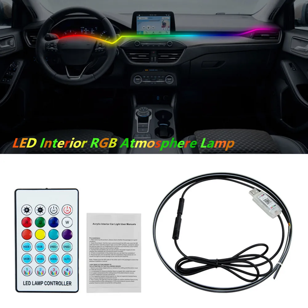 

140CM LED Car Interior Ambient Light Bluetooth App Music Control Auto RGB Decorative Lamps Car Accessories USB Plug and Play