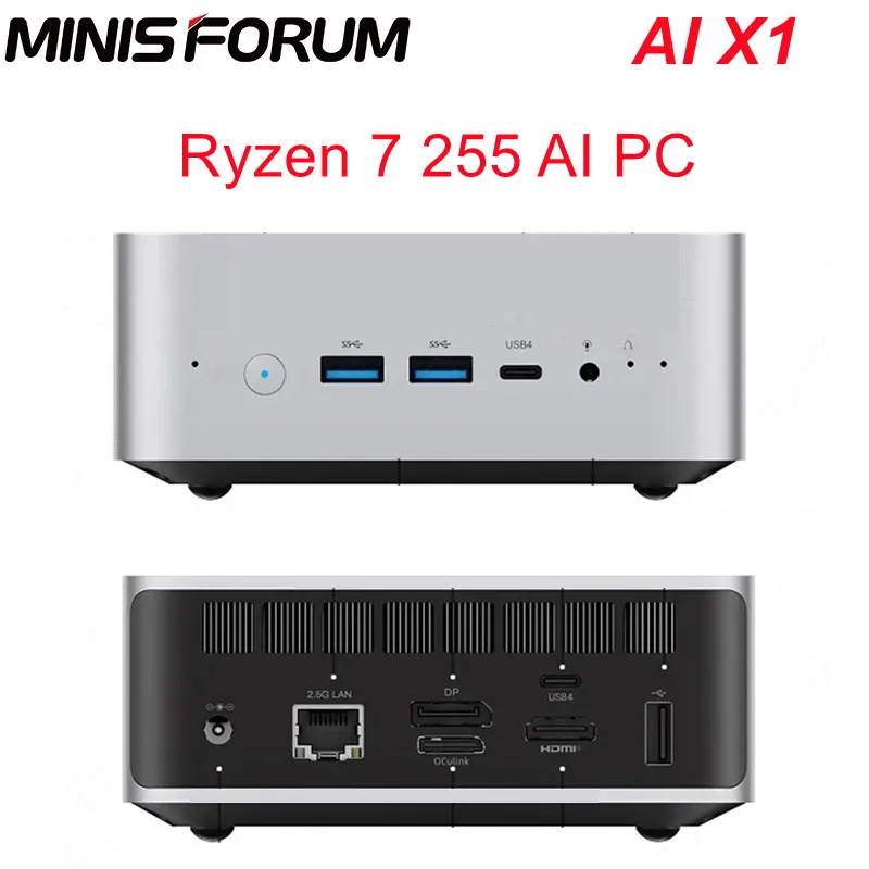 MINISFORUM AI X1 MINI PC AMD Ryzen 7 255 AI9 HX 370 DDR5 M.2 PCIE 4.0 SSD WiFi 7 BT5.4 OCuLink Gaming Computer Windows 11 Pro Mini PC