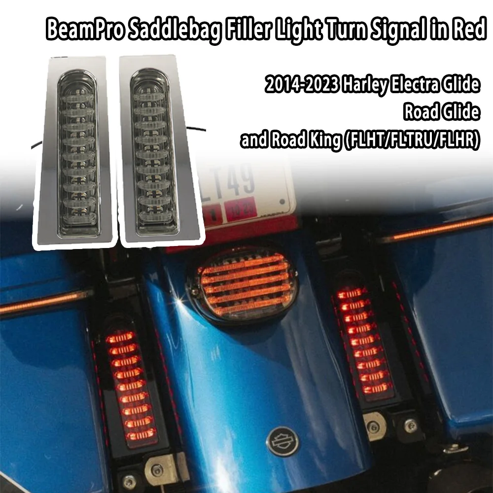 

BeamPro Saddlebag LED Filler Tail Light Red Turn Signal for 2014-2023 Harley Electra Glide Road Glide&Road King(FLHT/FLTRU/FLHR)