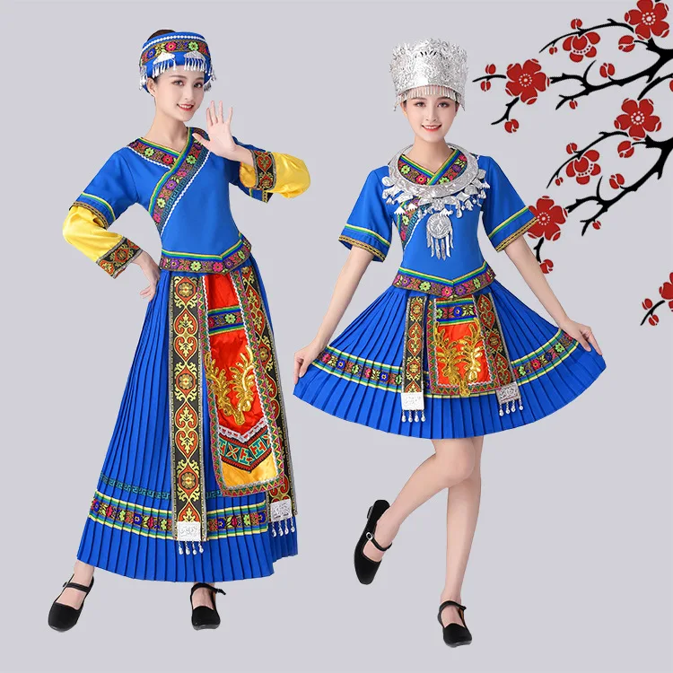 New Miao Dance Performance Clothing Practice Skirt Set for Women Yunnan Guizhou Minority Performance Clothing Short and Long Sty