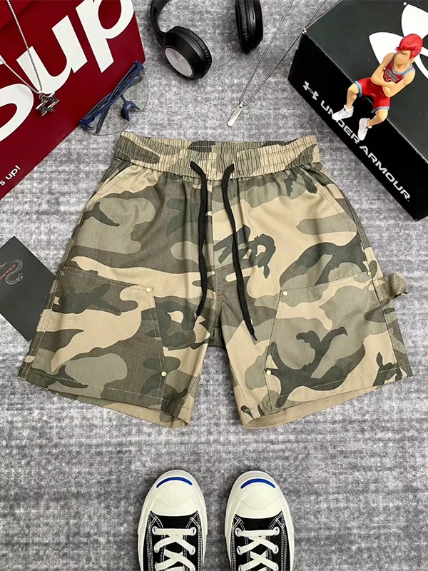 

American Camouflage Shorts Men's Summer Loose Multi-Pocket Logging Work Pants Sports Straight Leg Five-Quarter Pants