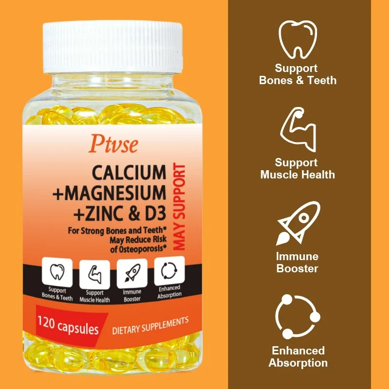 Ptvse Calcium Magnesium Zinc Capsule Vitamin D3 for Strong Bones Teeth Heart Nerve Increase Immune System Function Supplement