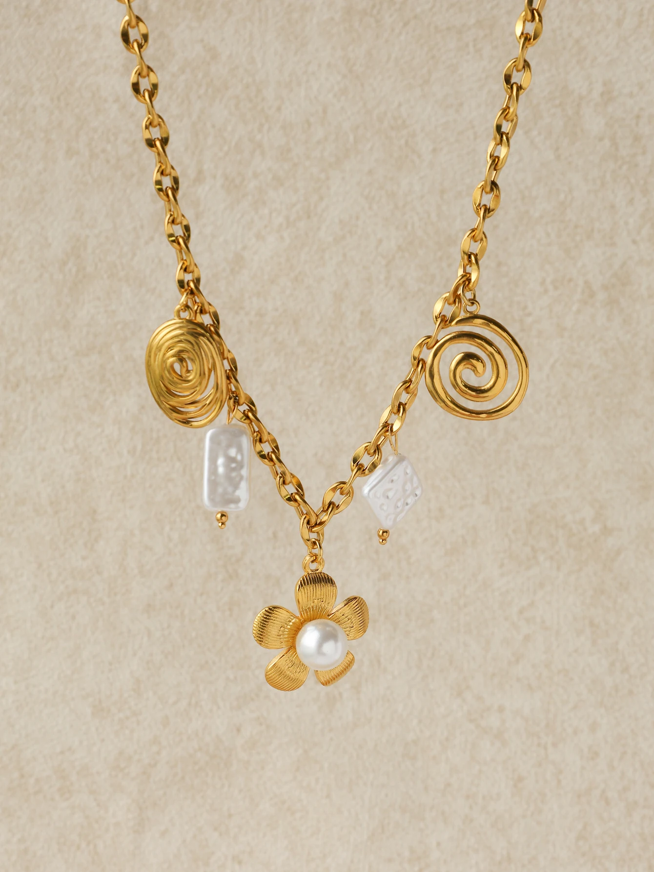 Charm Pearl Peach Blossom Line Pendant Stainless Steel Necklace Women Creative Design Unique Waterproof Necklace Jewelry