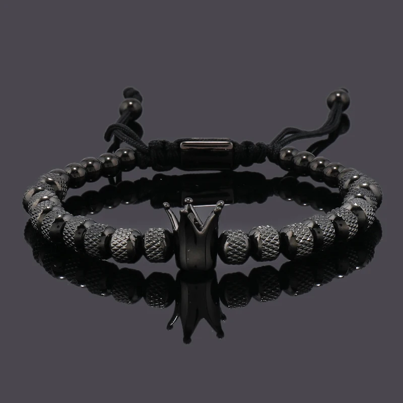 Luxury Crown Charms Stainless Steel Beads Man Bracelet Women Hand Jewelry Couple Gift