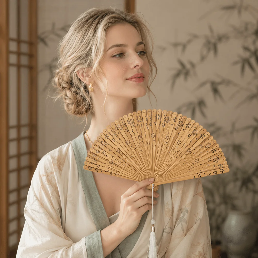 Decorative Fan Sakura Folding Bamboo Fan Solid Color Exquisite Elegant Handheld Fans Retro Portable Kimono Fan Hanfu Accessories