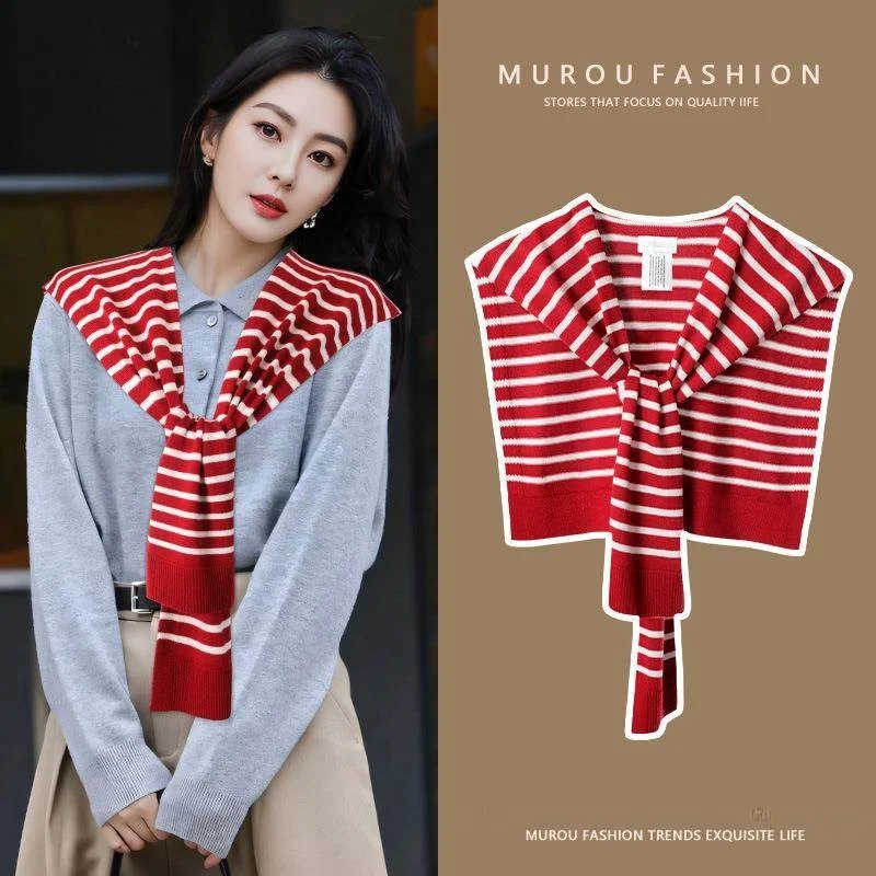 

Новая женская вязаная накидка Ankela с красными полосками, весна-осень 2024, для защиты от кондиционера, под рубашку