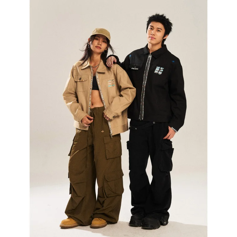 

GIOIOM's Jacket, весна и осень, новый стиль, свободная повседневная мужская куртка с отложным воротником, парный стиль