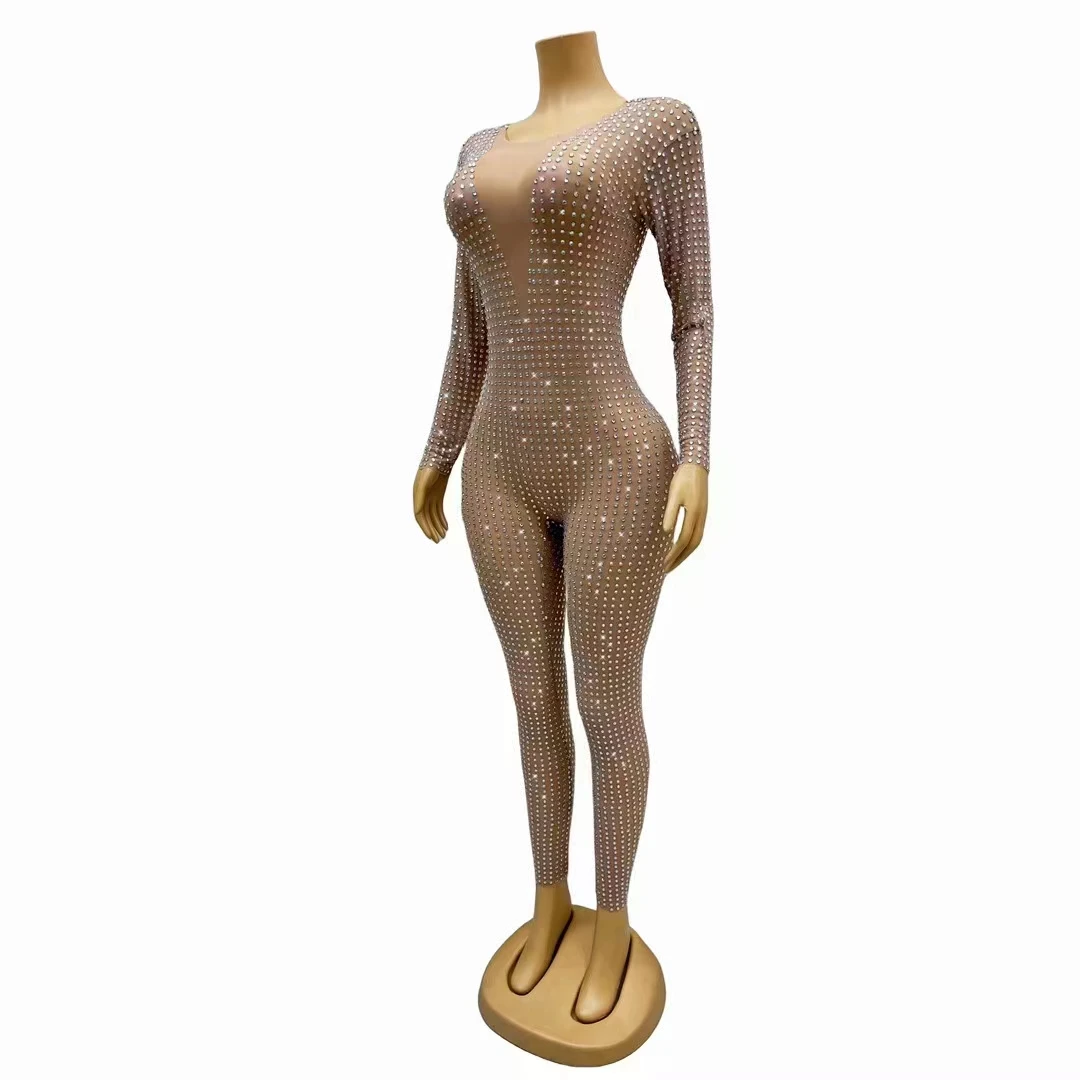 Tute sottili Sexy scintillanti costumi da prestazione Spandex elastico da donna con strass di cristallo discoteche Bar Steel Pipe Dance