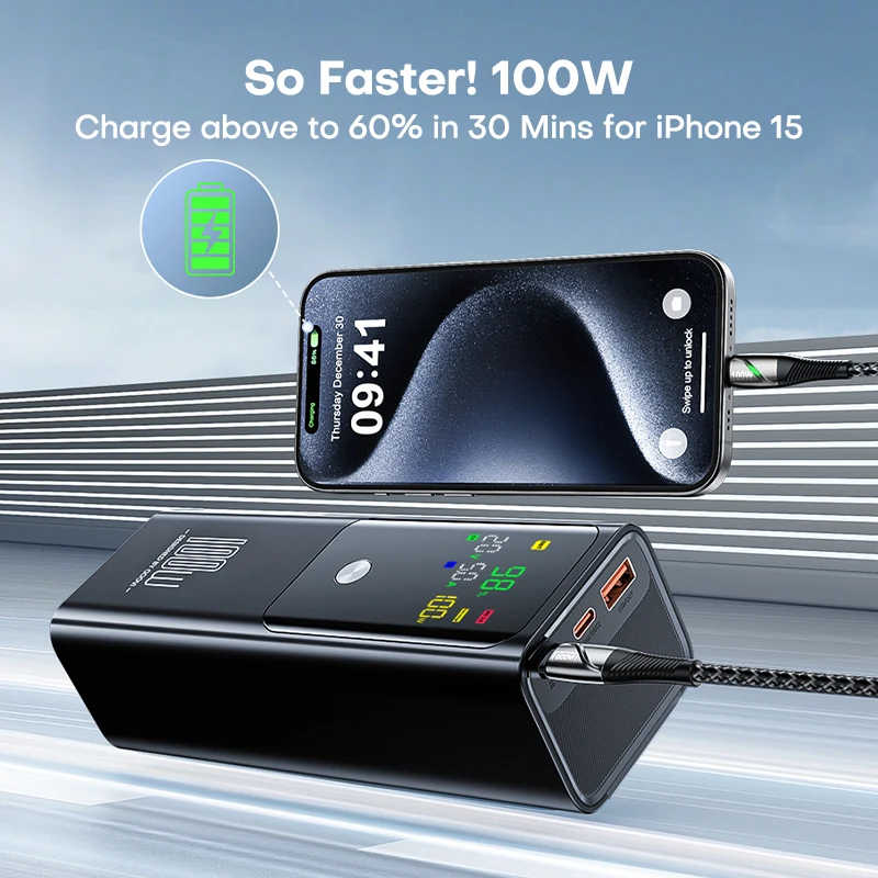 QOOVI PD 100W 보조베터리 20000mAh 외부 배터리 용량 노트북 iPhone Samsung 용 고속 충전 휴대용 충전기 보조베터리