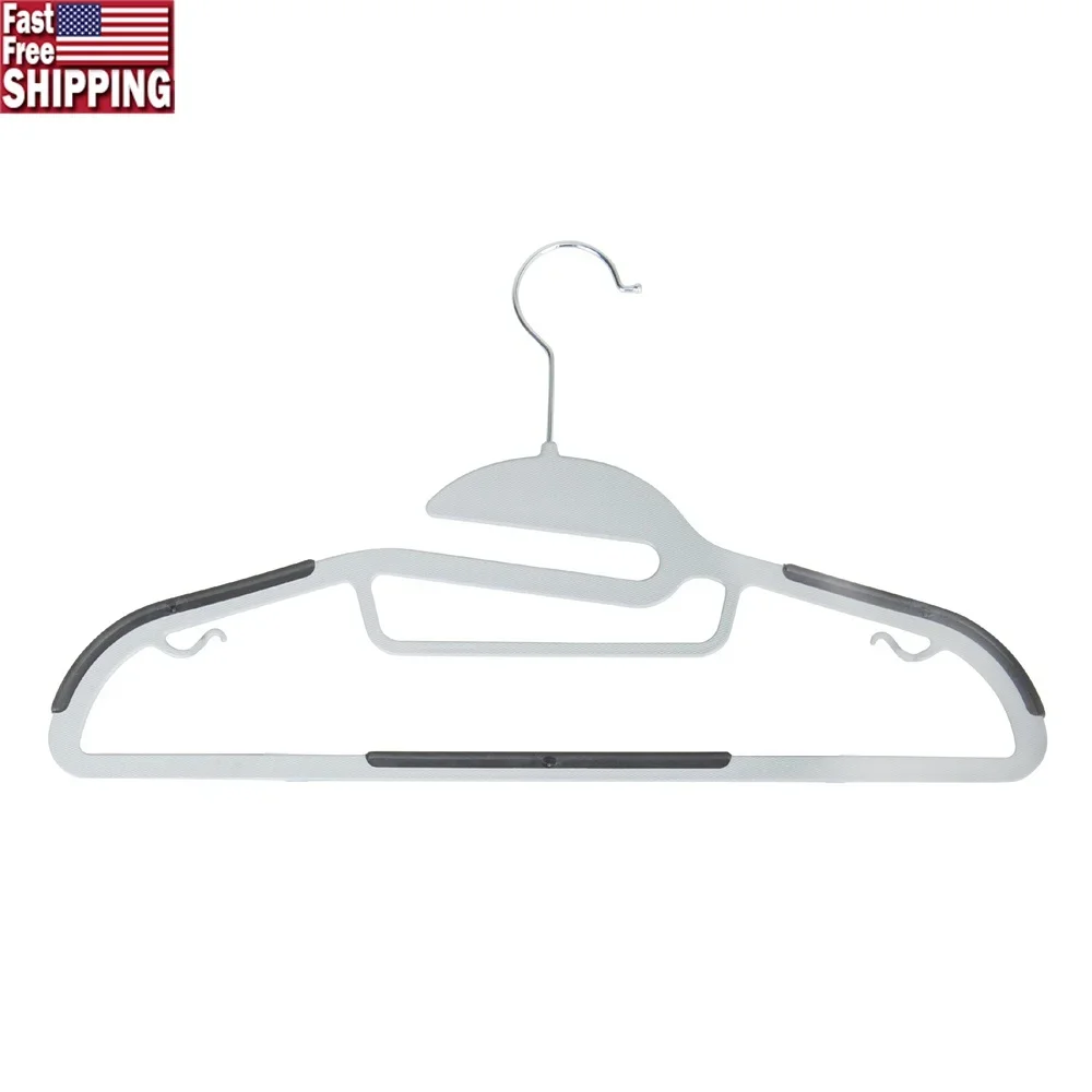 

8 Pack S-Shape Non Slip Plastic Shirt Hanger with Tie Bar in White