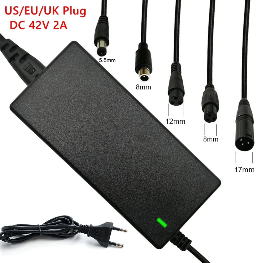 US/UK/EU Plug Charger Power Adapter DC 42V 2A Electric Scooter Charging Converter AC 100V-240V For 24V-36V Lithium Battery