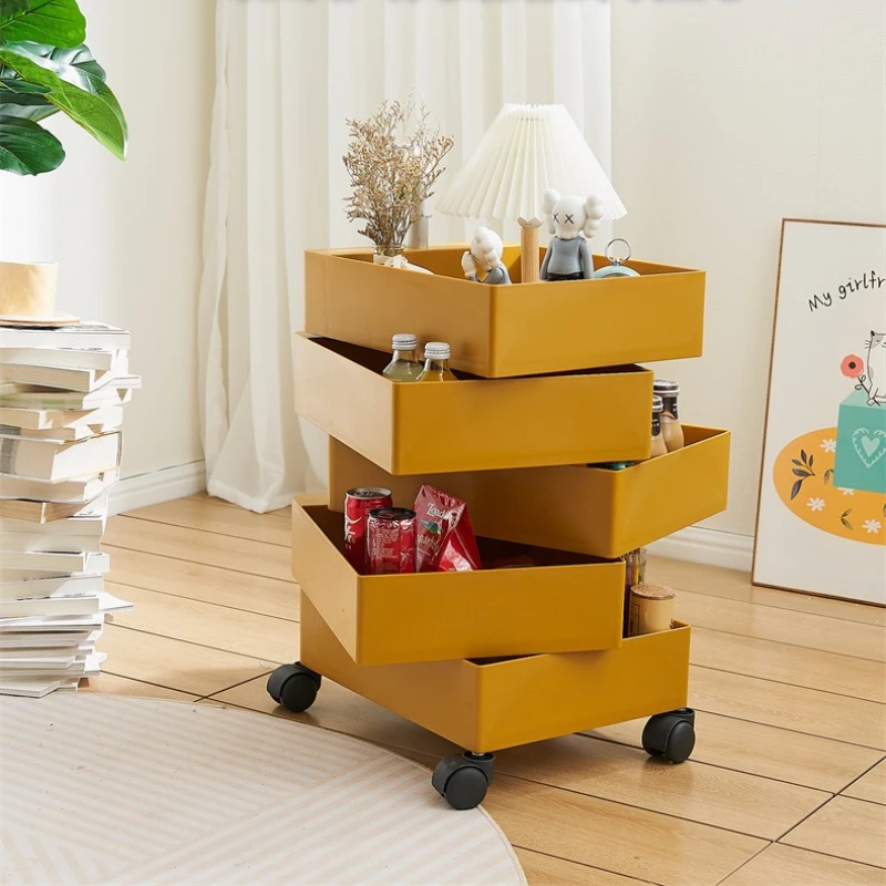 

Rotating Storage Cart, INS Style Multi-Tier Snack Shelf for Living Room, Mobile Organizer with Wheels, Aesthetic Home Decor