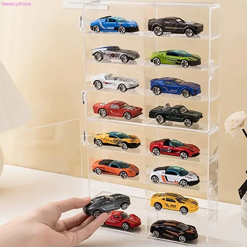 

D0JC Clear Acrylic Display Case 8 Compartments Storage Box for Model Car and Figures Transparent Acrylic Toy Car