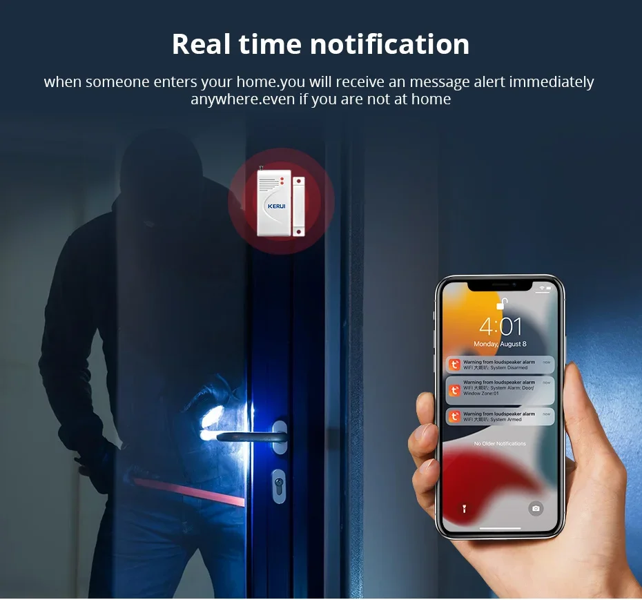 KERUI مجموعة نظام إنذار مكبر الصوت 110db صفارة الإنذار Tuya WIFI إنذار أمان المنزل مع مستشعر باب الحركة لحماية المنزل ضد السرقة #4