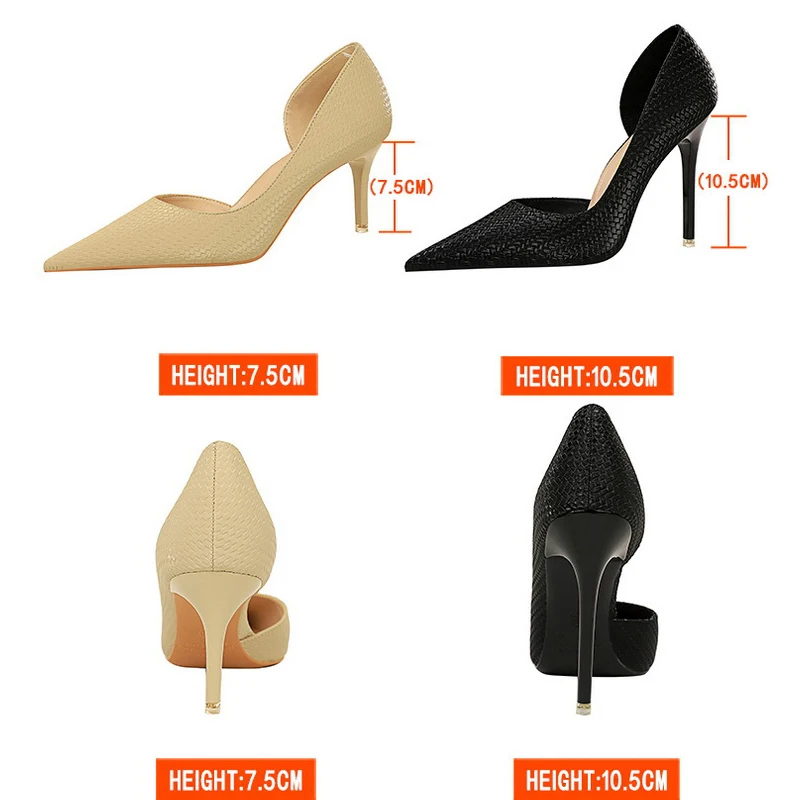 BIGTREE Shoes Weave Design Kitten Heels Women Shoes Fashion Woman Pumps Pointed Stiletto Heels Large Size 34-43 Lady High Heels