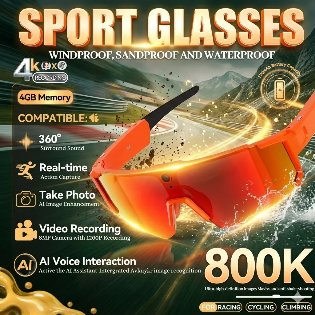 Outdoor Cycling skiing Climbing 800W Anti-shake Smart Glasses Men Video Recording Translator AI Chat Music Call Sunglasses Women