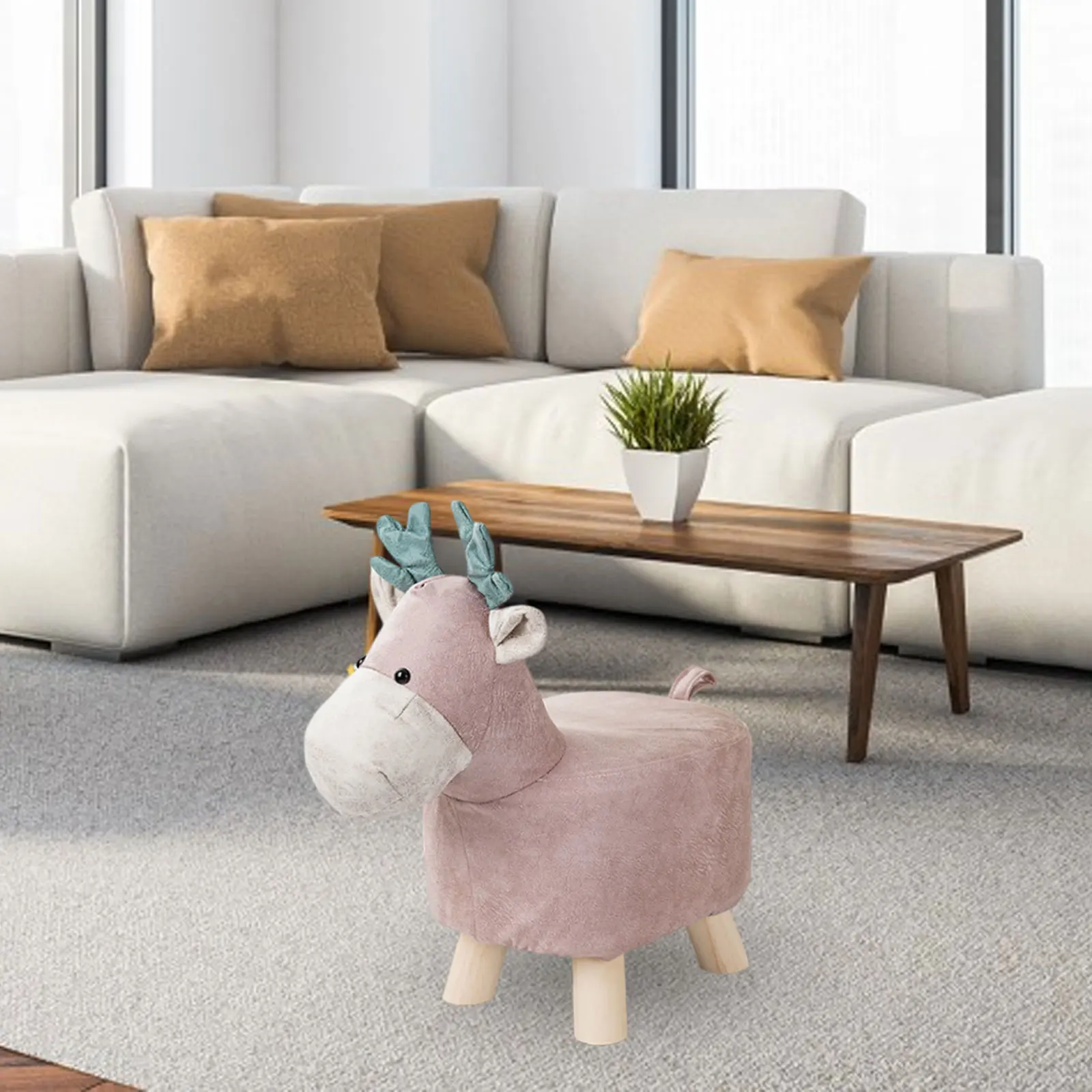 Animal Footstool Shoes Changing Chair Cute Footrest Ottoman Deer Bench for Porch, Entryway, Bedroom, Living Room, Indoor Outdoor