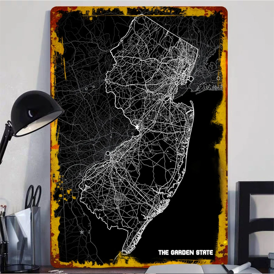 New Jersey Map Art Metal Wall Decor USA City Street Line Drawing Modern Minimalist Home Decoration