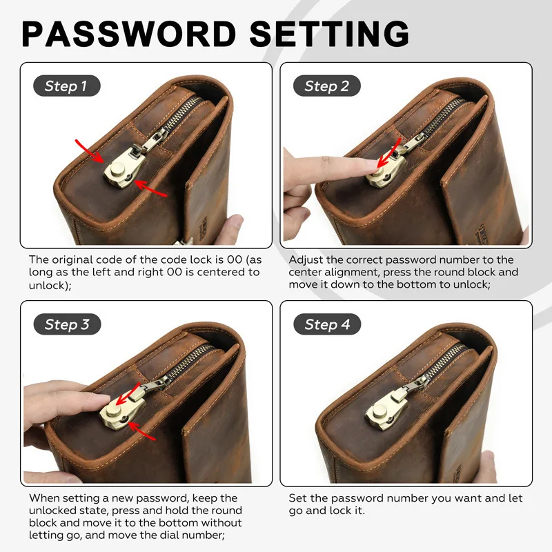 British Style Top Layer Cowhide Horse Skin Password Lock Large Capacity Handheld Genuine Leather Men Storage Bag Functional Bags