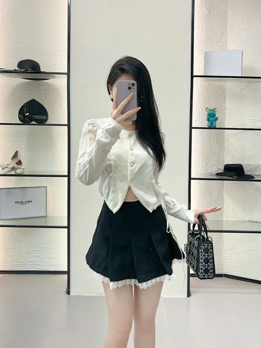 Retro Sle round Ne Tie ort irt Women's Top Floral Embroidery High Waist Commute Sle Summer New Arrival