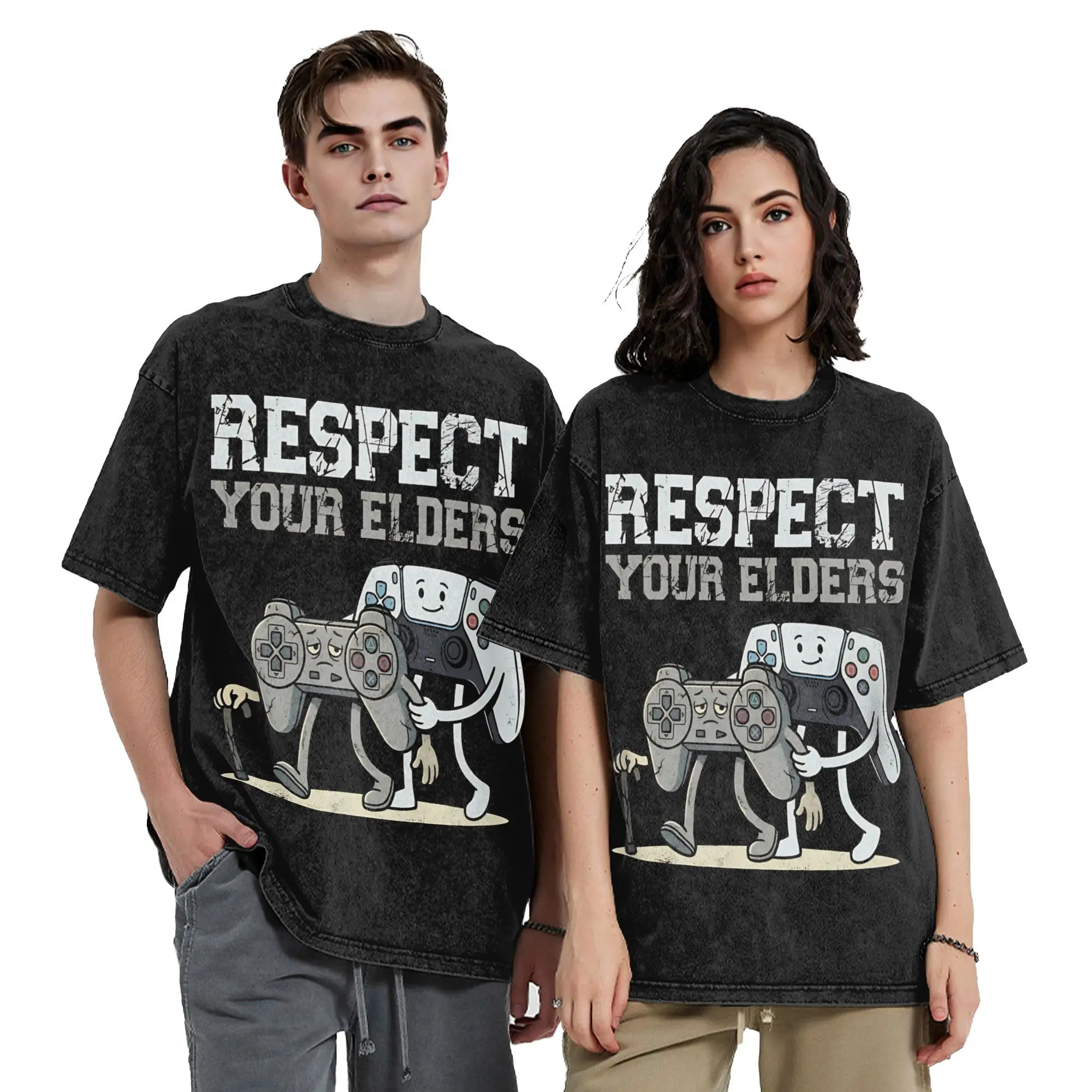 Respect Your Elders  Vintage Washed T Shirt Men's Cotton Clothes Vintage  O-neck Short Sleeve