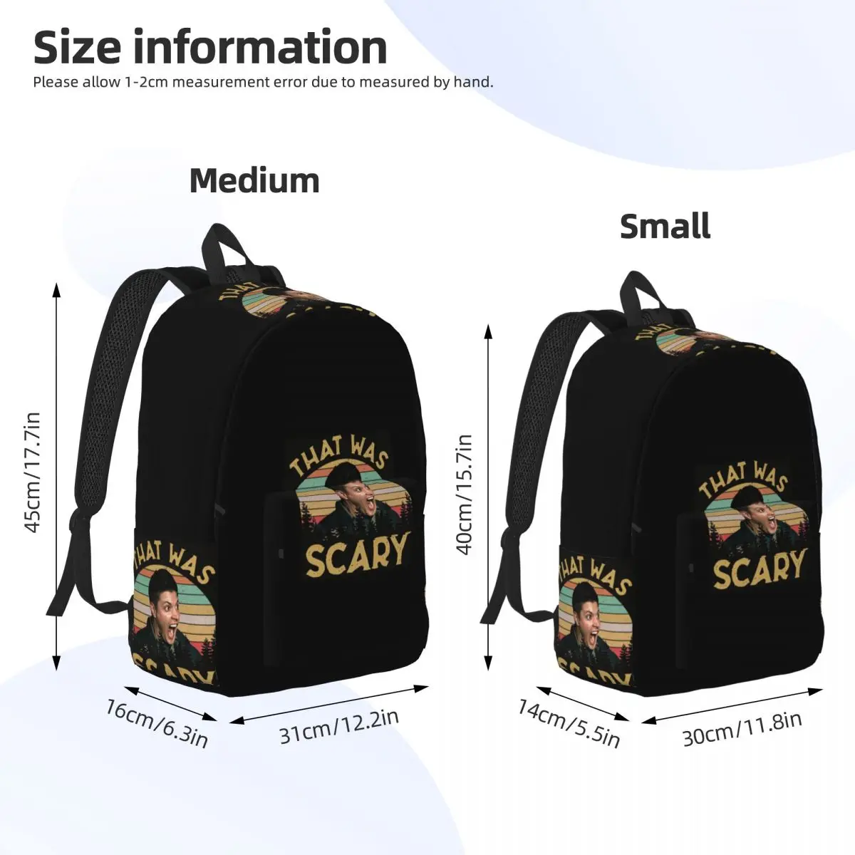 Jensen Ackles Dean Winchester Supernatural That Was Scary Backpack Daypack Large Capacity Children BookBag School Bag Shoulder