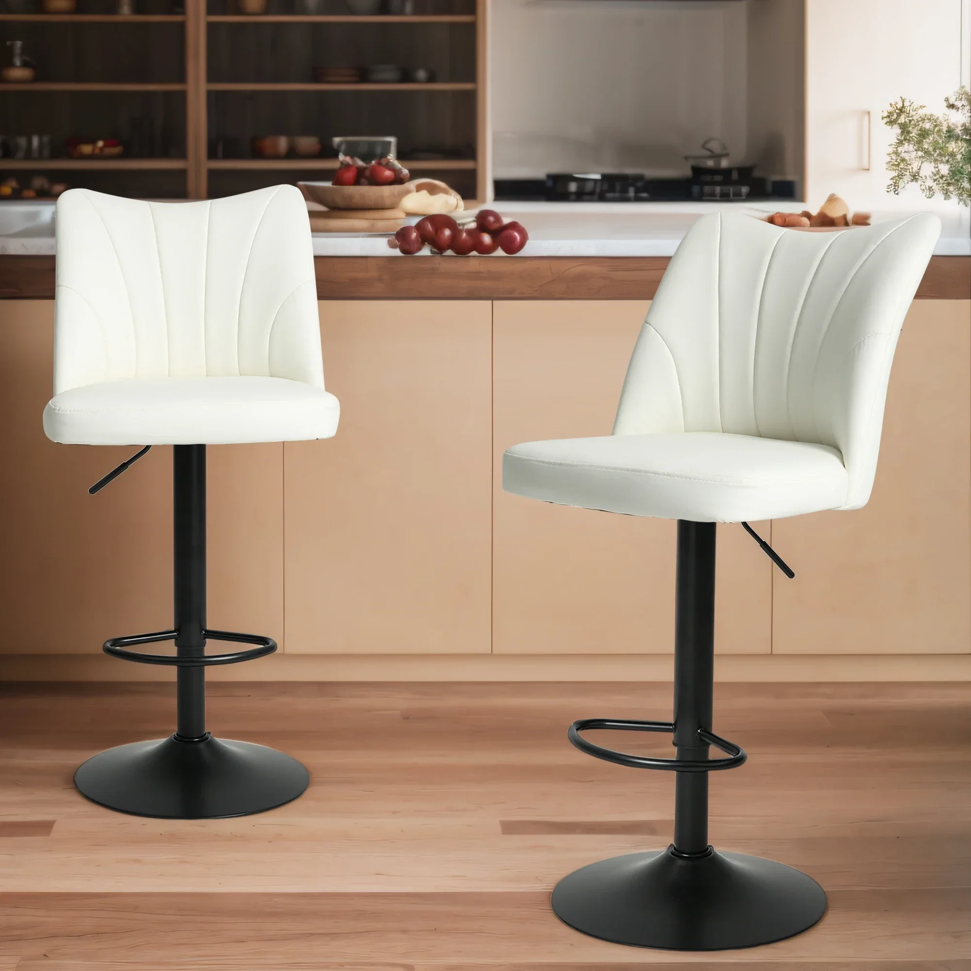 

Counter Stools,Set Of 2 Bar Stools With Back And Footrest, Modern Metal Height For Kitchen Home