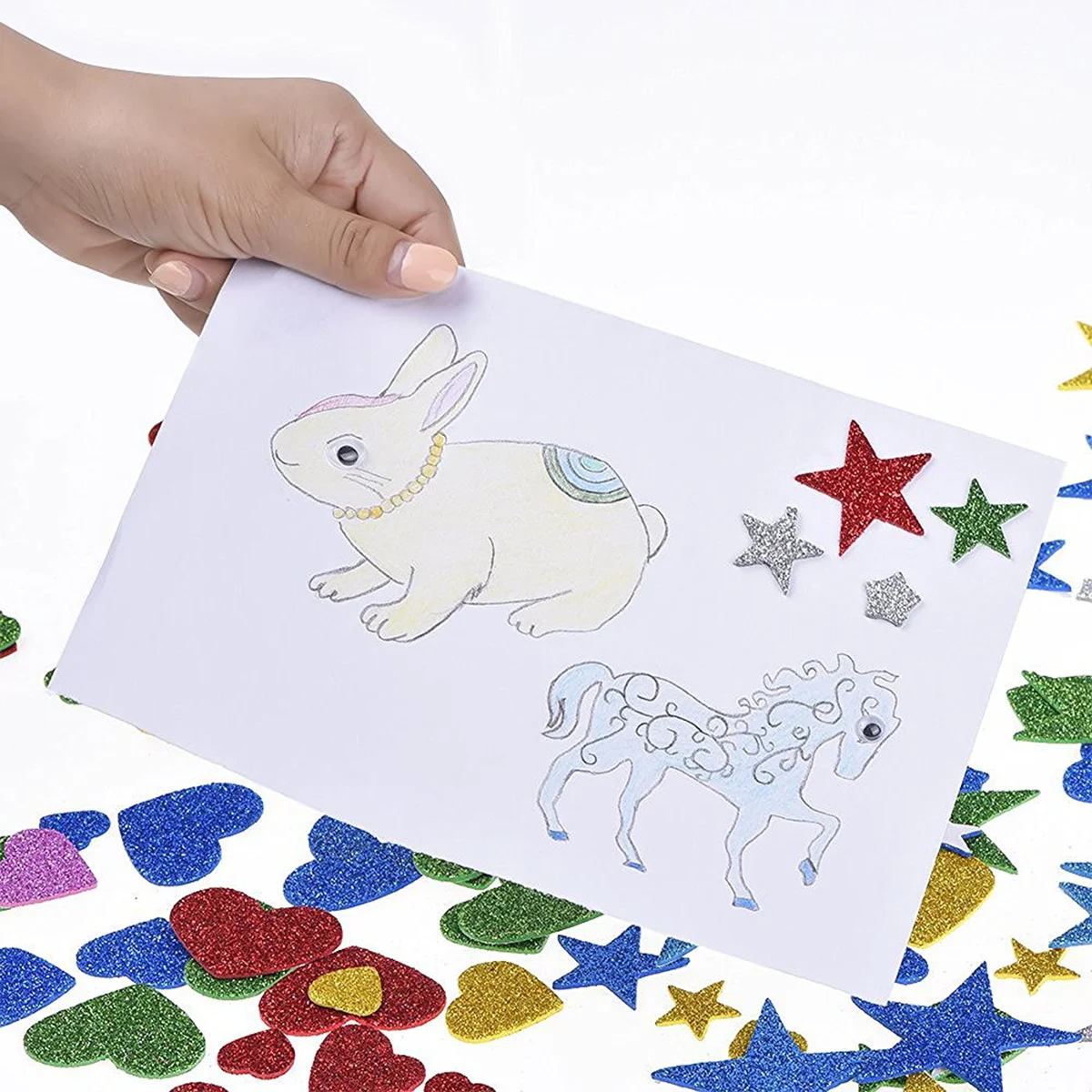 

2Pack Wall Sticker Stars Hearts Glitter Self Adhesive for Kids DIY Crafts Scrapbook Greeting Cards Glitter Stickers