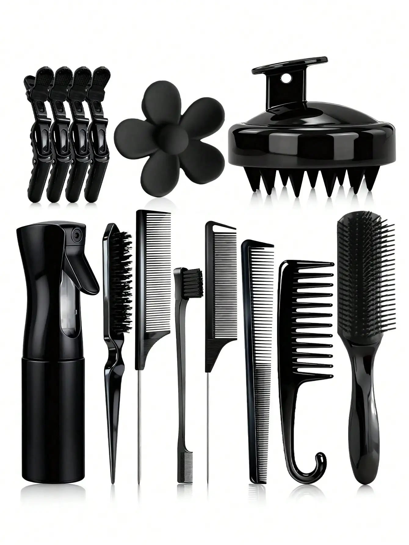 

2/4/14pcs/Set Hairdressing Tool Combo Set, Including Hair Comb, Clips, Washing Brush, Highlighting Comb, Hair Spray Bottle