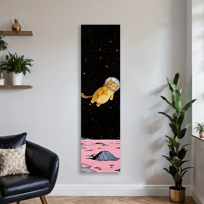 Tapestry Anime Large Wall Tapestry Cat astronaut space galaxy pink aesthetic art tapestry, vertical banner mural, cute cat strip