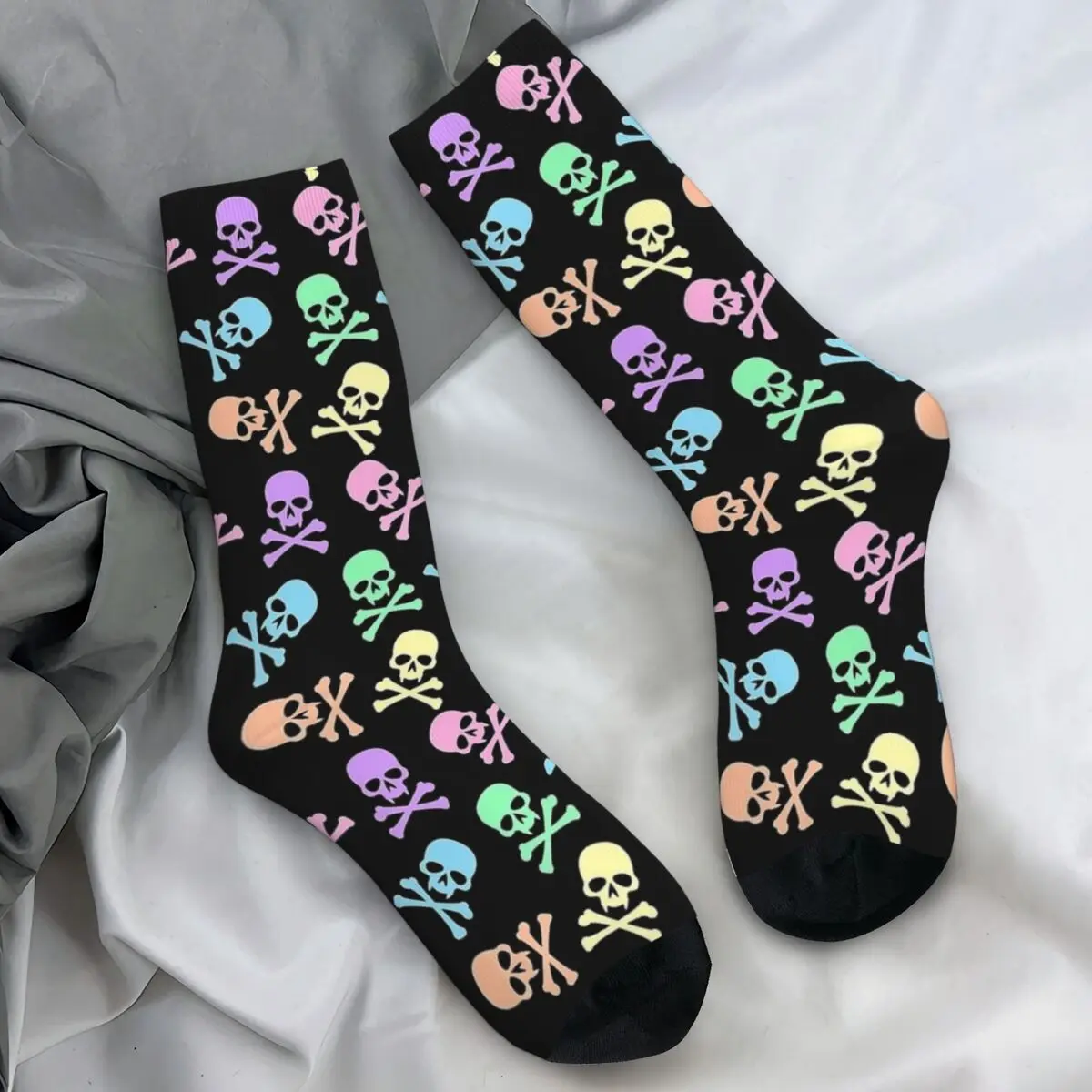 Halloween Compression Socks Autumn Colorful Skull Bone Stockings Retro Adults Men Comfortable Socks Outdoor Non-Slip Socks