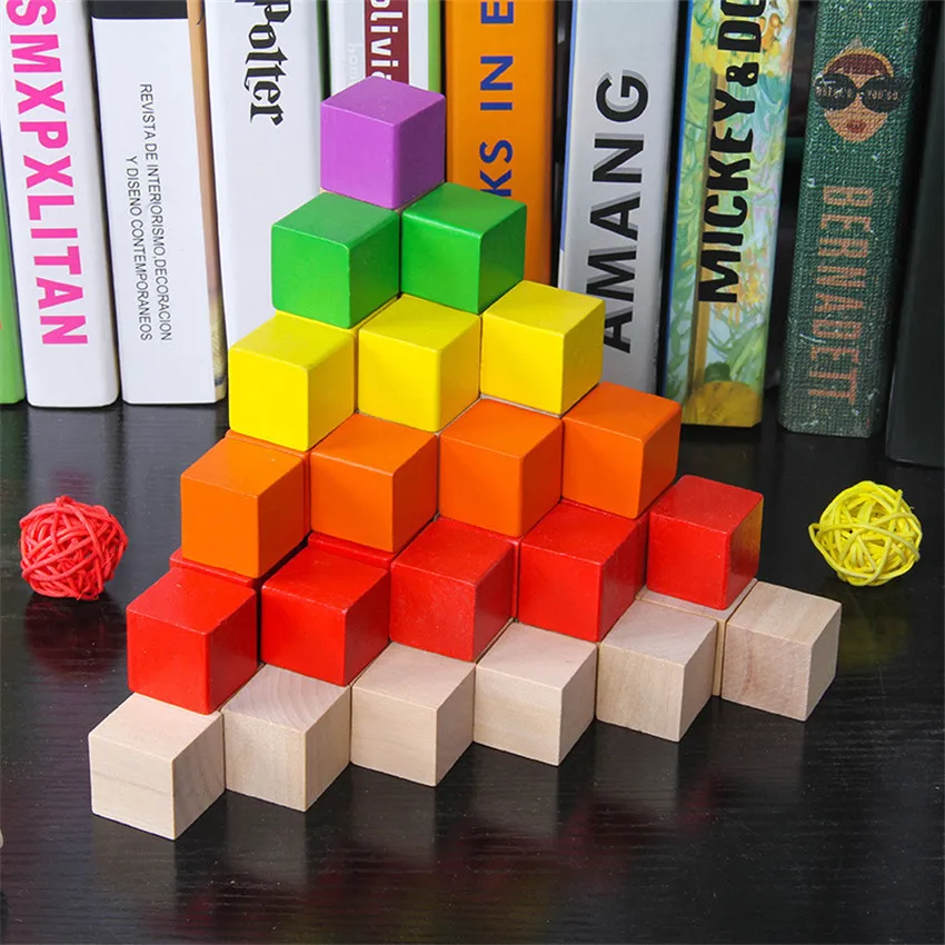 30ชิ้น/ล็อตบล็อกอาคารไม้ที่มีสีสัน Cube Domino ประกอบเกมการศึกษาของเล่นสำหรับของขวัญเด็ก