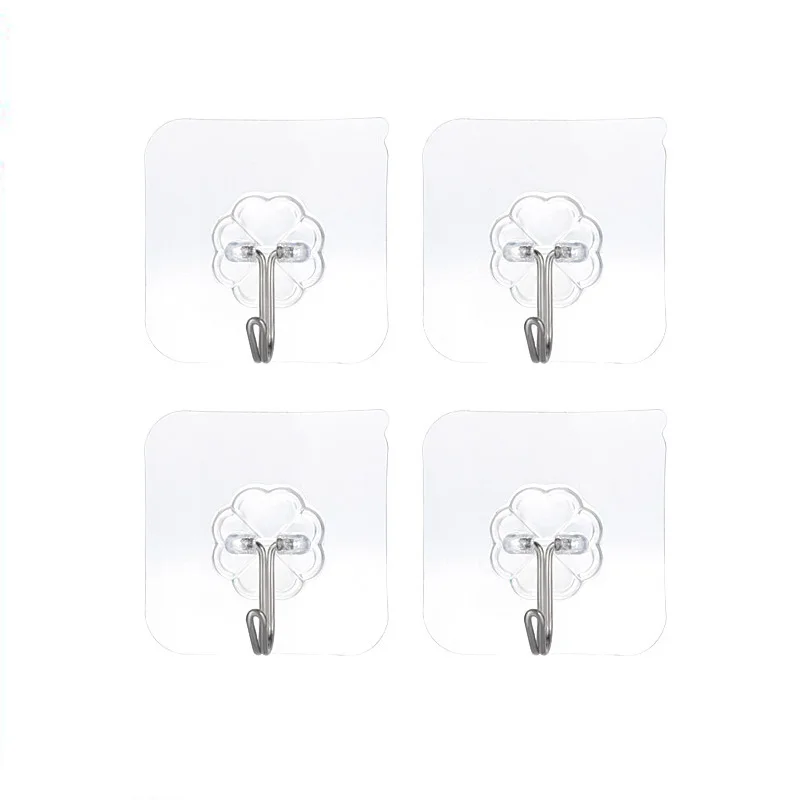 1-10PCS Transparent Stainless Steel Strong Self Adhesive Hooks Key Storage Hanger for Kitchen Bathroom Door Wall Multi-Function