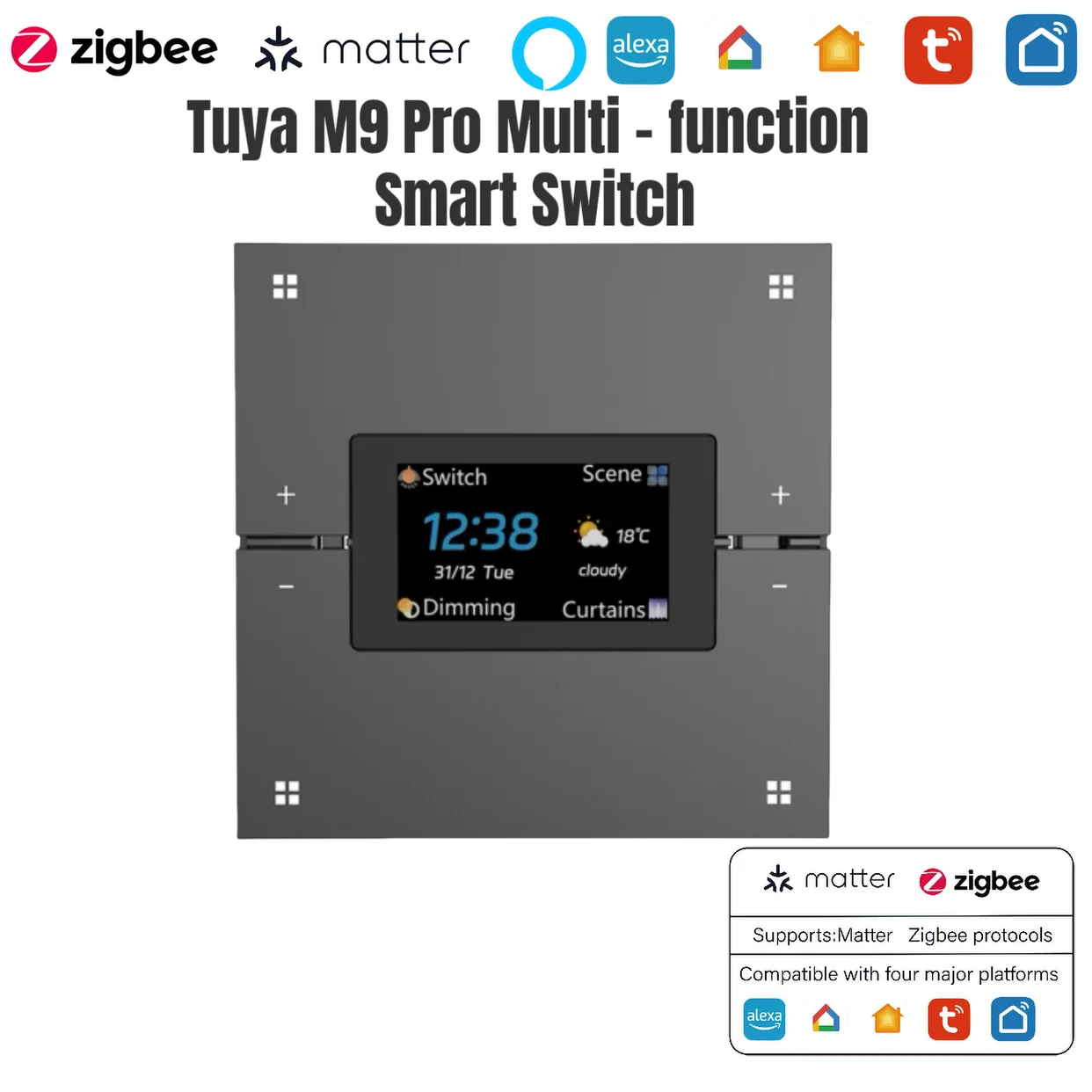 

Bestseller Tuya M9 Pro Zigbee3.0 Switch | Scene Dimming & Curtain/Air Ctrl | APP Remote | Voice Assist | Smart Home Multi-Panel