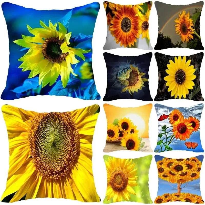 

Antique Home Decor Sofa Pillowcase Sunflower Print Pillowcase Simple Retro Cushion Cover