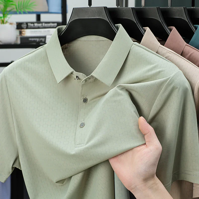 

Summer Golf Shirt POLO Men Short Sleeve Solid Color Cool Soft Breathable Office Polo Tshirt Men Tops