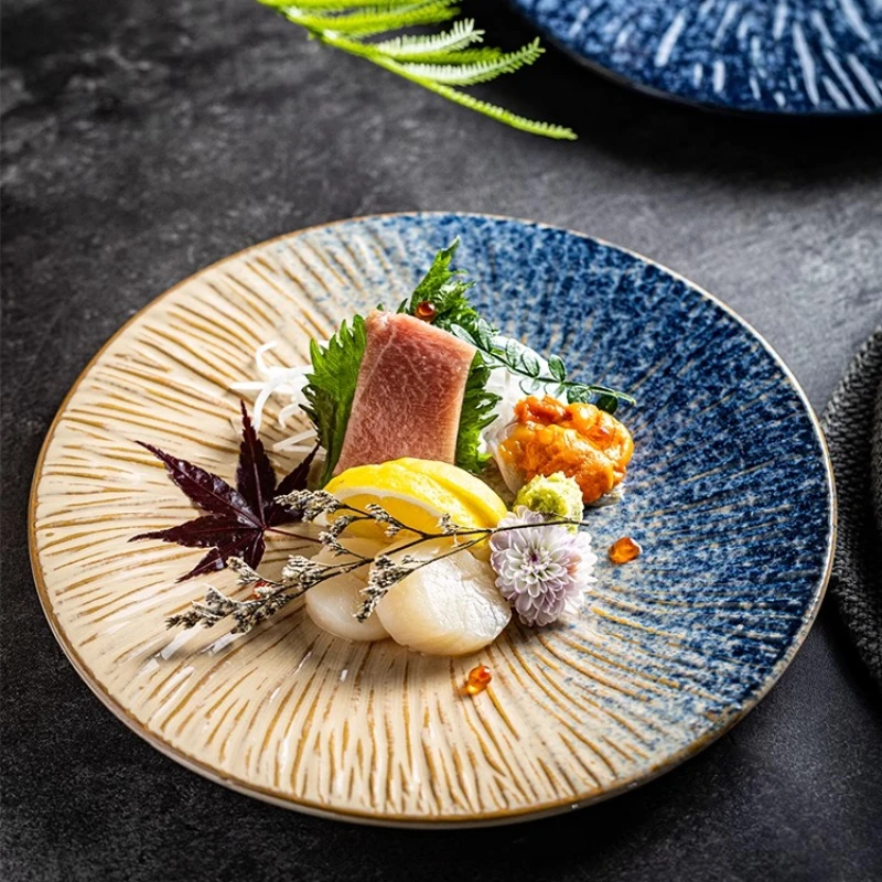 1PC Ceramic Western Food Plate Commercial Round Steak Plate 8 Inch Underglaze Color Home Tableware Hotel Supplies Decoration