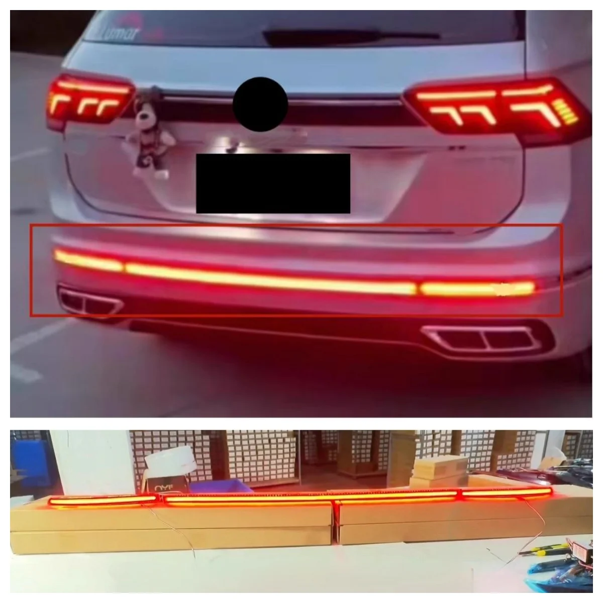LED Rear Bumper Light Through lamp for Volkswagen vw Tiguan L 22-24 Modified Driving Brake Light with dynamic Turn signal