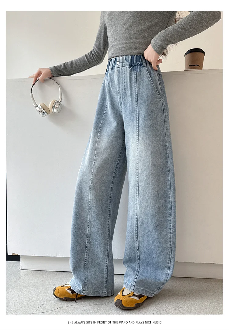Schmal geschnittene, gebogene Jeans für Teenager-Mädchen, modische, gerade geschnittene Denim-Hosen, Kinder-Frühlingsjeans, Alter 5 bis 14 Jahre – Detail 9