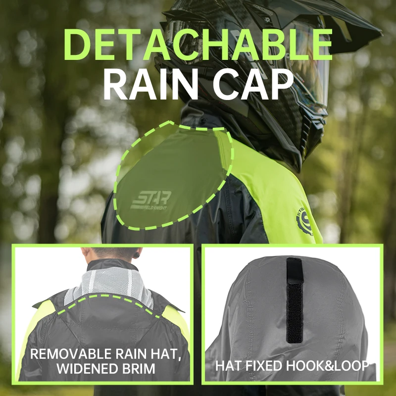 Star Field Knight New Black Motorcycle Raincoat Rainpants Suit Men Women Riding Gears 2Pcs/set Waterproof Inner Mesh Breathable