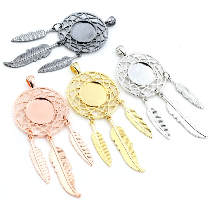 Fashion New 14mm Inner Size High Quality Rhodium Gold ColorTree Leaf Feather Wings Fame Style Cabochon Base Cameo Charms Pendant