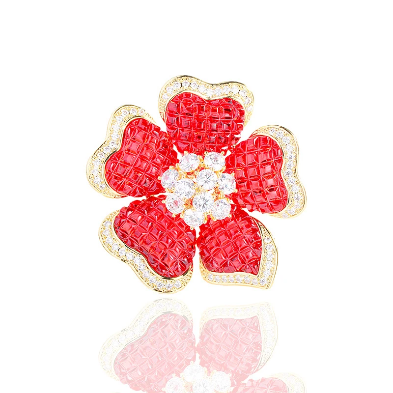 Beautiful Elegant Blue Glazed Flower Brooch Inlaid with Zircon High-grade Retro Clothing Accessories Holiday Gifts to Friends