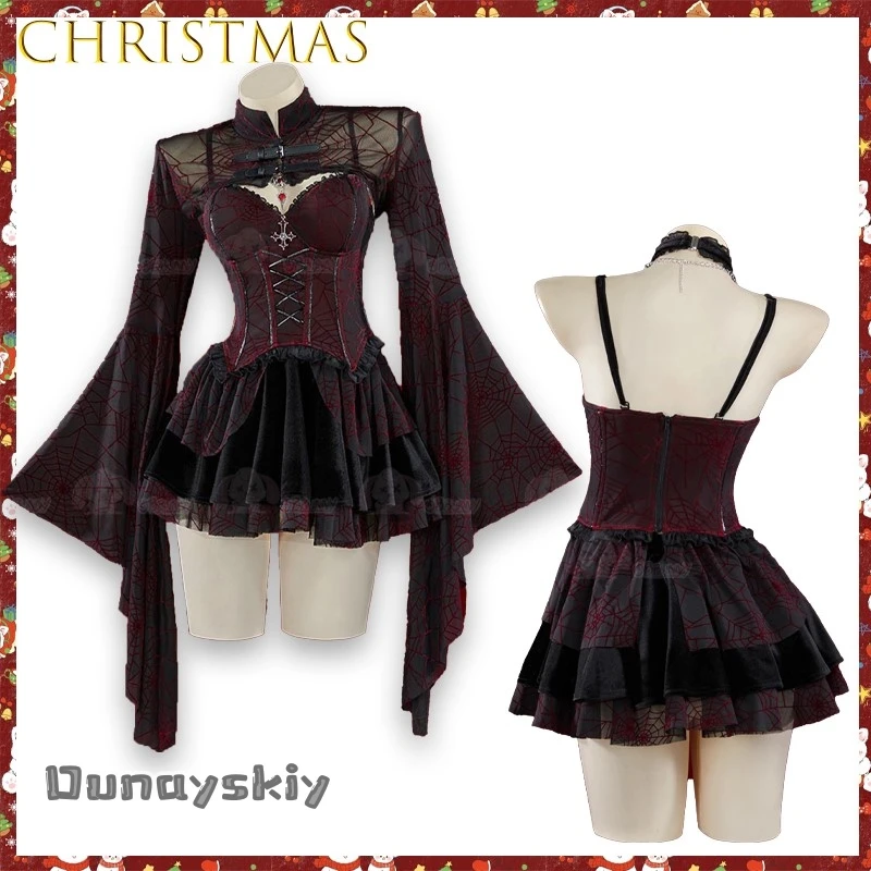 Amanda Cos@AOriginal Blood Night Gothic Spider Web Corset Strap Top Skirt Set Women Cosplay Costume Outfit HalloweenChristmas‌‌‌ - view 3