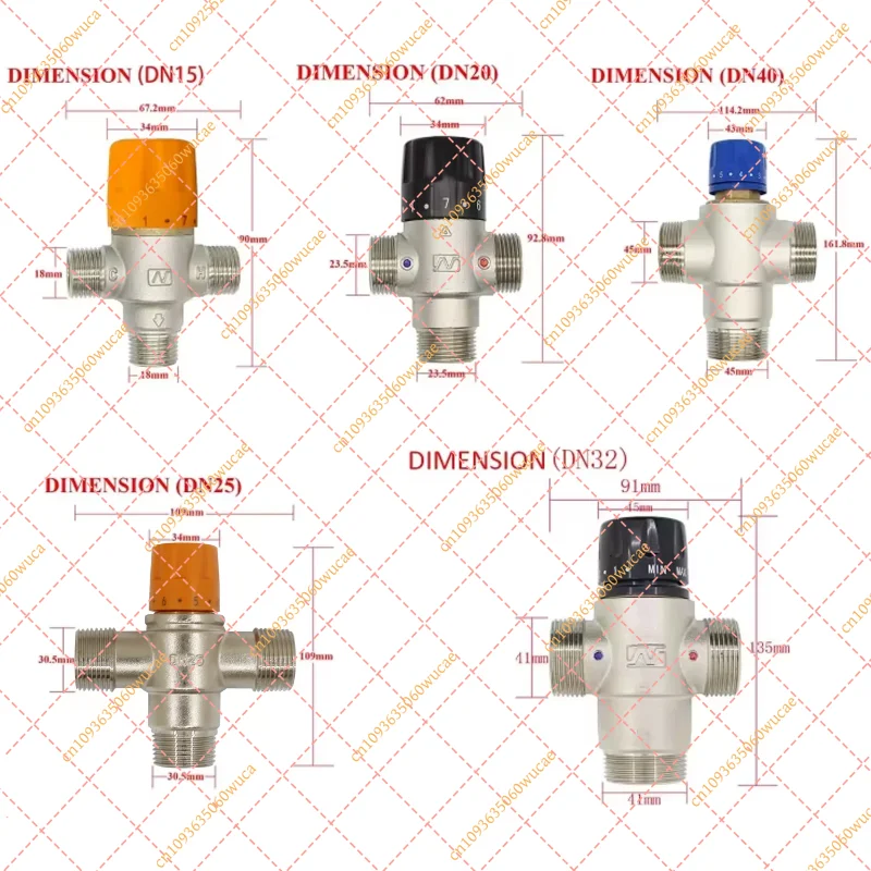 Thermostatic Mixing Valve 1/2 3/4 1 1-1/4 1-1/2 Inch Brass Shower Mixer for Bath Kitchen Faucet Anti-Scald