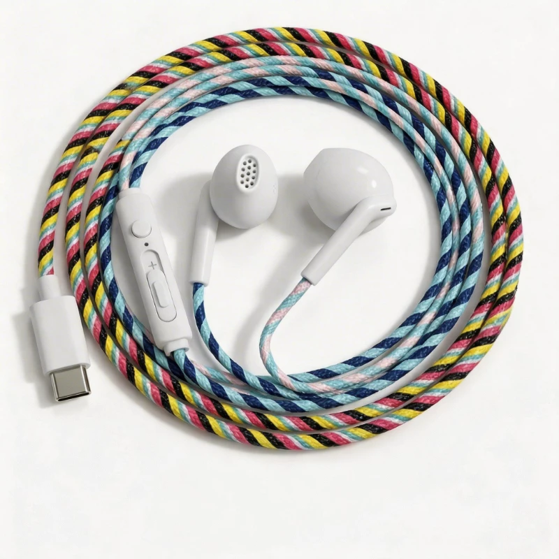 Typ-C 3,5mm Kabelgebundene Kopfhörer Geflochtenes Langlebiges Kabel Plug-and-Play Eingebautes Mikrofon Ein-Klick-Anruffunktion für Musik und Anrufe für Smartphone Tablet PC – Detail 7