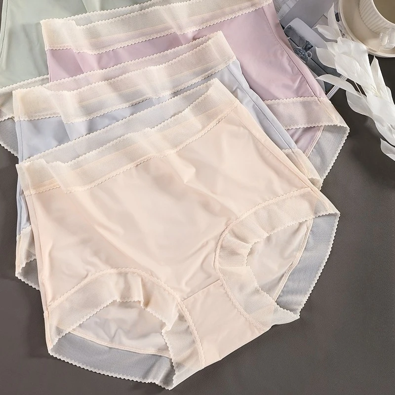 Eisseidenhöschen für Frauen, sexy transparente Slips, nahtlos, atmungsaktiv, hoch sitzende Unterhose, bequem, weiche Unterwäsche für Damen, XL-3XL