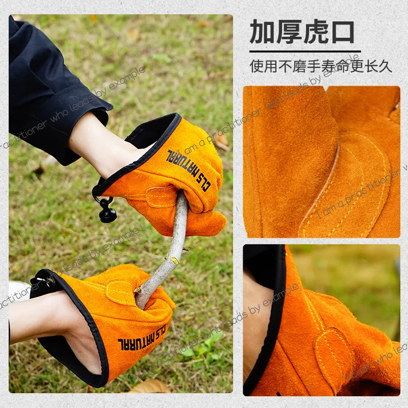 Outdoor heat insulation and anti-scalding BBQ gloves first layer cowhide camping fire barbecue non-slip ishing protective gloves
